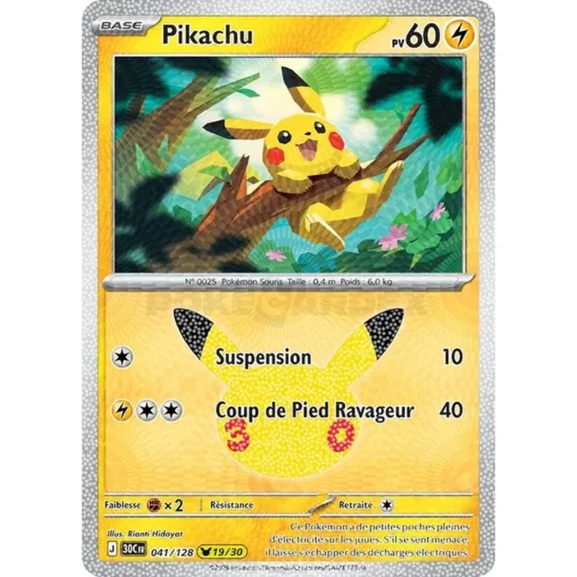 Carte Pokémon Pikachu 041/128 – 30e Anniversaire FR