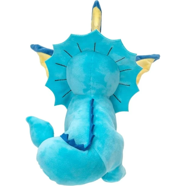 Peluche Pokémon - Peluche Aquali 20cm Vue arrière de la peluche Pokémon Aquali officielle, mettant en avant sa collerette en éventail, sa crête dorsale bleue foncée et sa queue recourbée.