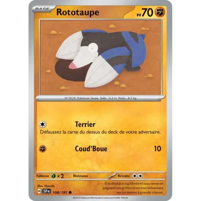 Carte Pokémon Rototaupe 108/191 - EV8 Étincelles Déferlantes