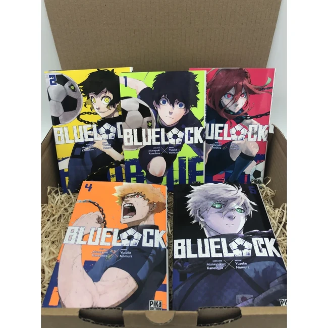 Box Blue Lock ouverte avec mangas et protections en tissu.