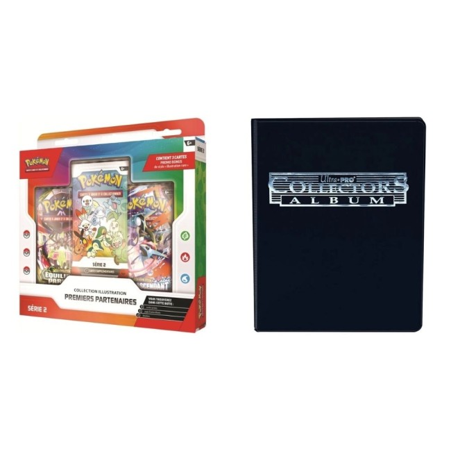 Pack Pokémon JCC Collection Illustration Premiers Partenaires Série 2 FR avec portfolio 9 pochettes noir Ultra Pro