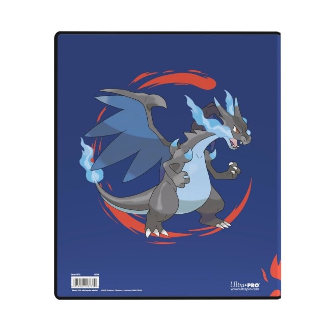 Verso du classeur A4 Pokémon avec Méga-Dracaufeu X en flammes bleues