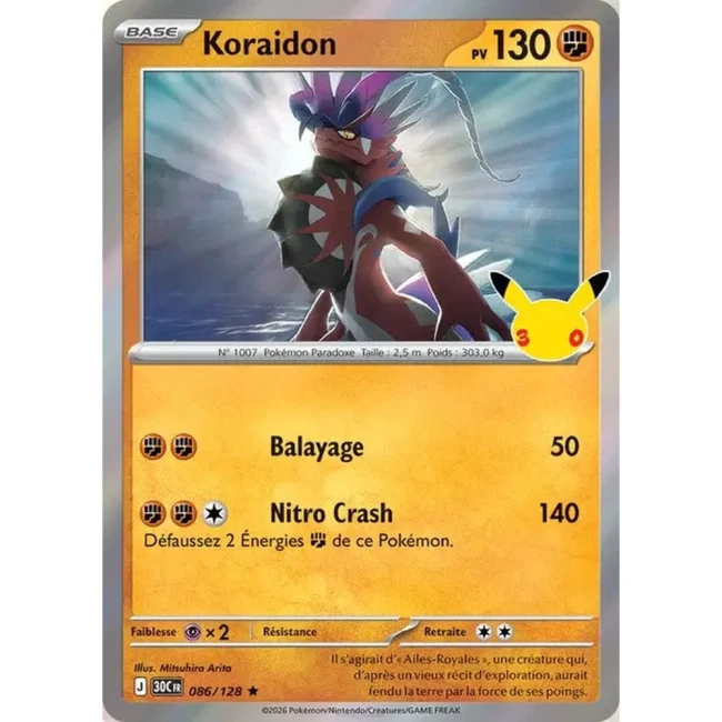 Carte Pokémon Koraidon 086/128 – 30e Anniversaire FR
