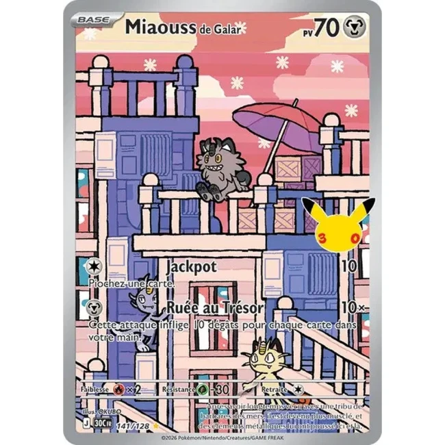 Carte Pokémon Miaouss de Galar 141/128 – 30e Anniversaire FR