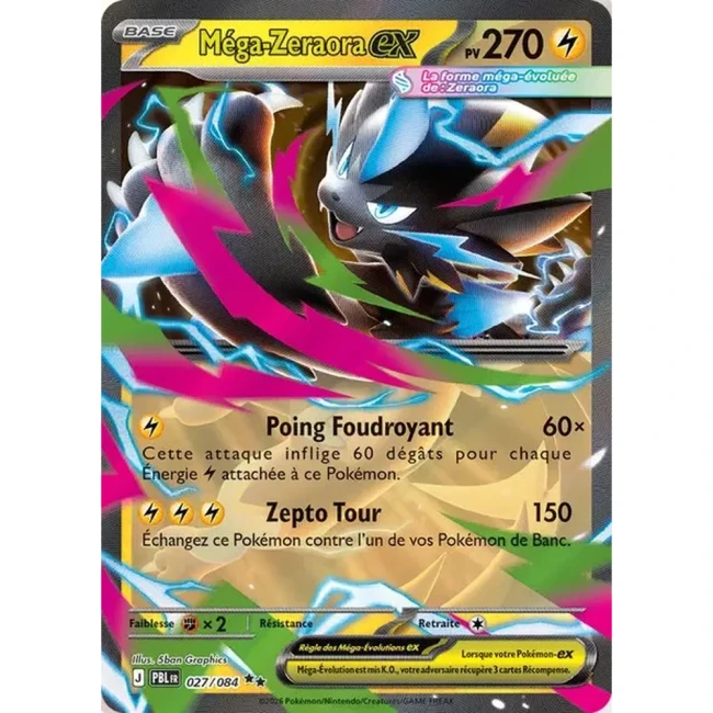 Carte Pokémon Méga-Zeraora ex 27/084 - ME05 Nuit Noire
