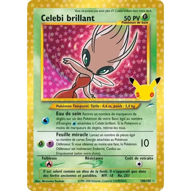 Carte Pokémon Celebi brillant 106/105 – 30e Anniversaire FR – Collection Classique