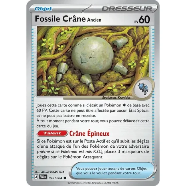 Carte Pokémon Fossile Crâne Ancien 73/084 - ME05 Nuit Noire