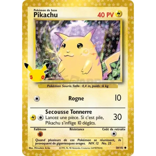 Carte Pokémon Pikachu 58/102 – 30e Anniversaire FR – Collection Classique