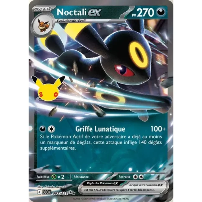 Carte Pokémon Noctali ex 092/128 – 30e Anniversaire FR