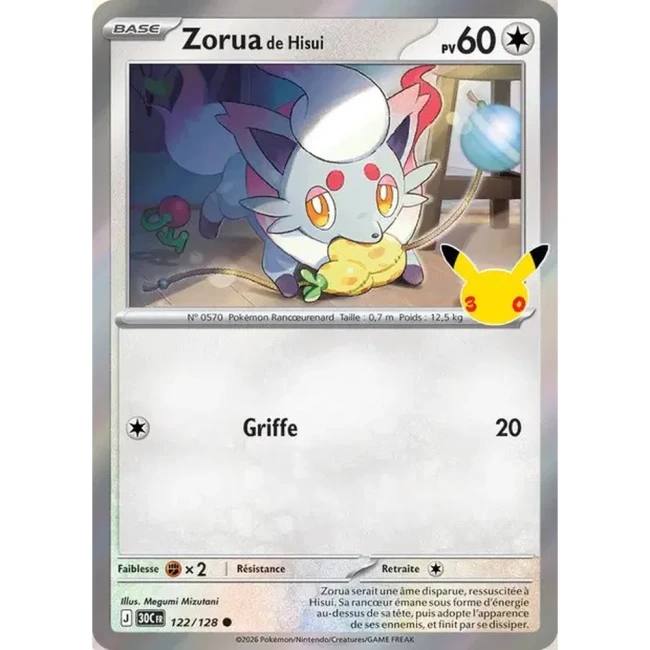 Carte Pokémon Zorua de Hisui 122/128 – 30e Anniversaire FR