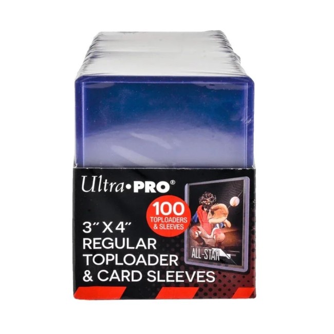 Face avant du pack Ultra Pro 100 toploaders et card sleeves standard