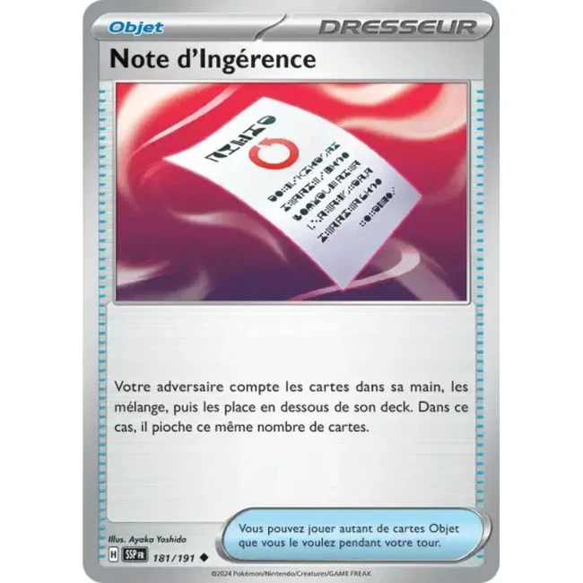 Carte Pokémon Note d'Ingérence 181/191 - EV8 Étincelles Déferlantes