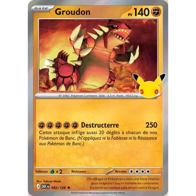 Carte Pokémon Groudon 082/128 – 30e Anniversaire FR