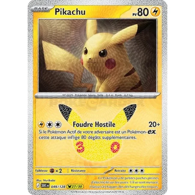 Carte Pokémon Pikachu 049/128 – 30e Anniversaire FR