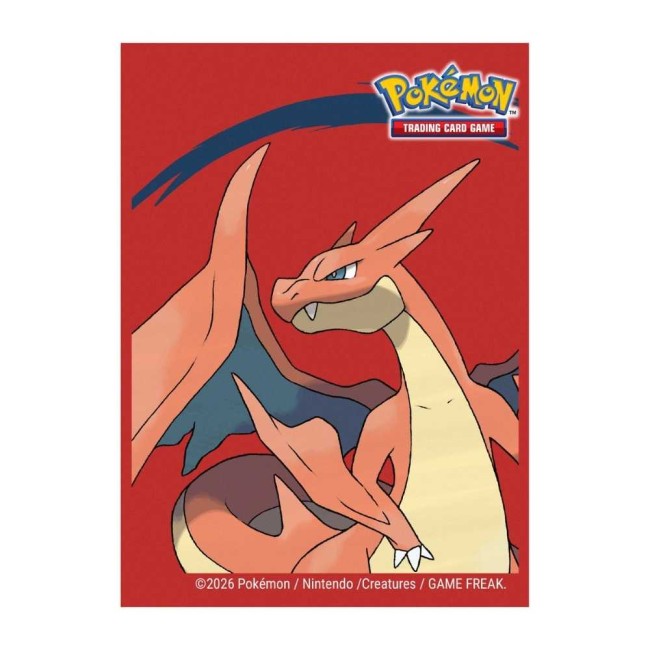 Sleeve Pokémon JCC – Méga-Dracaufeu Y rouge intense Carte de protection Pokémon avec Méga-Dracaufeu Y en gros plan