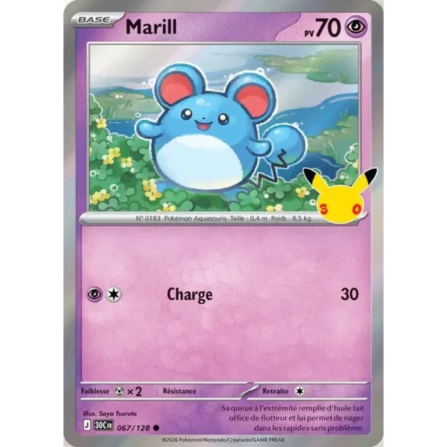 Carte Pokémon Marill 067/128 – 30e Anniversaire FR