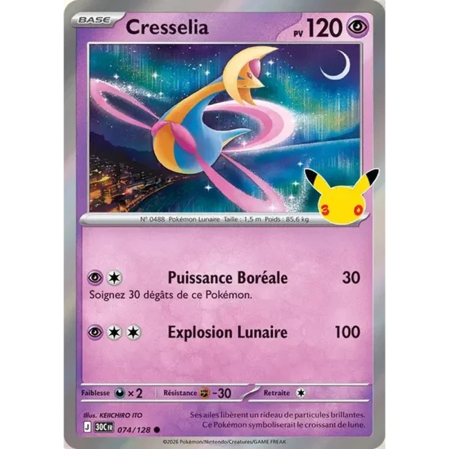 Carte Pokémon Cresselia 074/128 – 30e Anniversaire FR