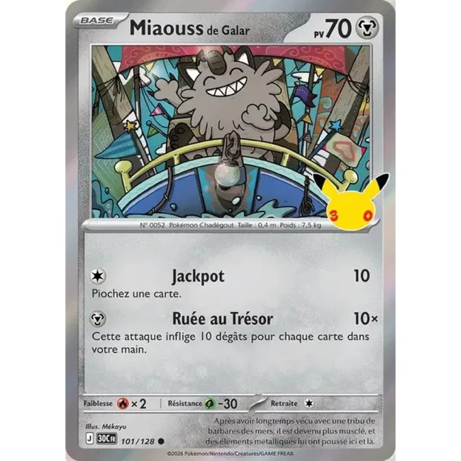 Carte Pokémon Miaouss de Galar 101/128 – 30e Anniversaire FR