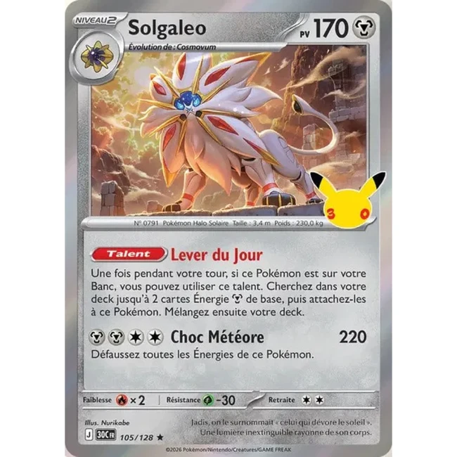 Carte Pokémon Solgaleo 105/128 – 30e Anniversaire FR