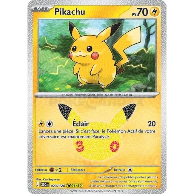Carte Pokémon Pikachu 023/128 – 30e Anniversaire FR