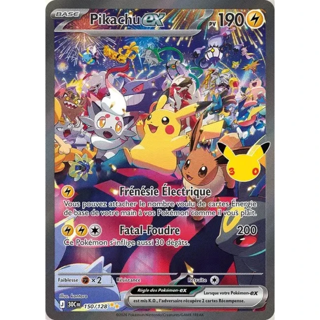 Carte Pokémon Pikachu ex 150/128 – 30e Anniversaire FR