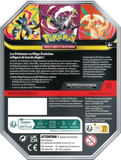 Pokébox Pokémon JCC Méga Puissances – vue arrière Dos de la Pokébox Pokémon JCC Méga Puissances en français