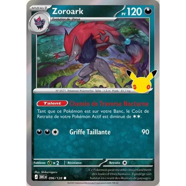 Carte Pokémon Zoroark 096/128 – 30e Anniversaire FR