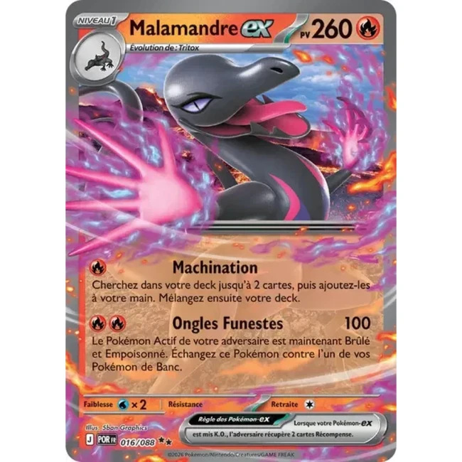 Carte Pokémon Malamandre ex 016/088 - ME03 Equilibre Parfait