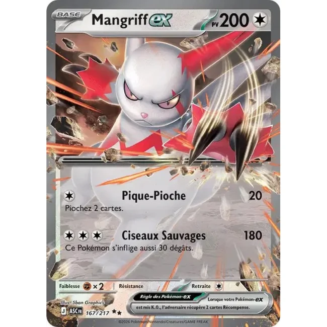 Carte Pokémon Mangriff ex 167/217 -  ME02.5  Héros Transcendants