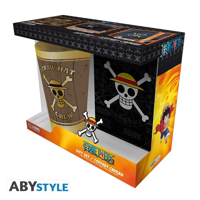 Coffret One Piece avec verre XXL, carnet et pin’s à motif Skull