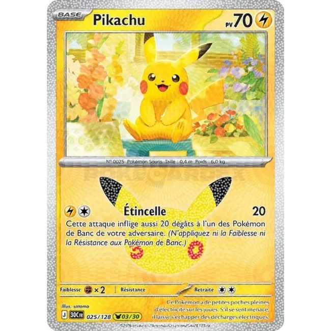 Carte Pokémon Pikachu 025/128 – 30e Anniversaire FR