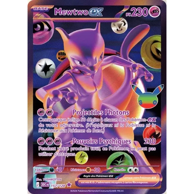 Carte Pokémon Mewtwo ex 157/128 – 30e Anniversaire FR