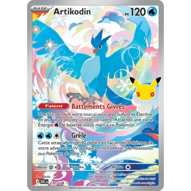Carte Pokémon Artikodin 132/128 – 30e Anniversaire FR