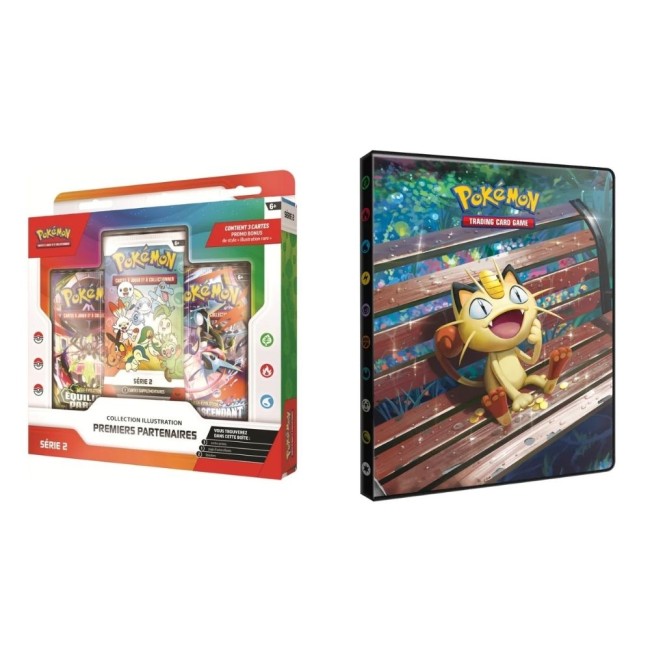 Pack Pokémon JCC Collection Illustration Premiers Partenaires Série 2 FR avec portfolio 4 pochettes ME03 Équilibre Parfait