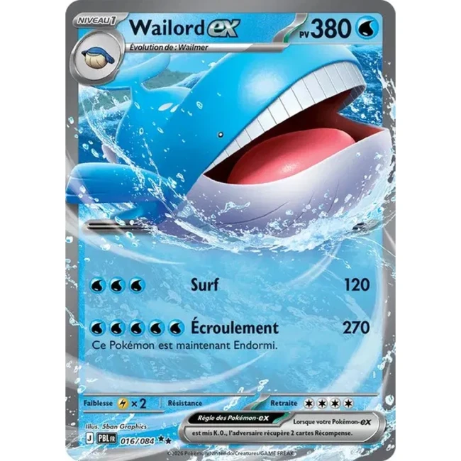 Carte Pokémon Wailord ex 16/084 - ME05 Nuit Noire