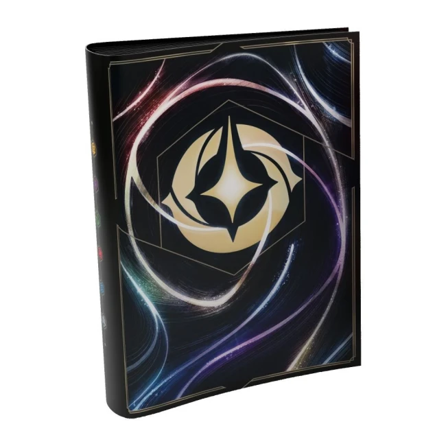 Portfolio Disney Lorcana Art B avec emblème doré sur fond sombre.