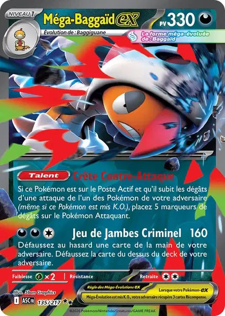 Carte Pokémon Méga-Baggaïd ex 135/217 -  ME02.5  Héros Transcendants