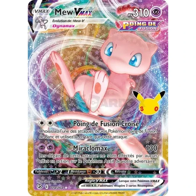 Carte Pokémon Mew VMAX 114/264 – 30e Anniversaire FR – Collection Classique