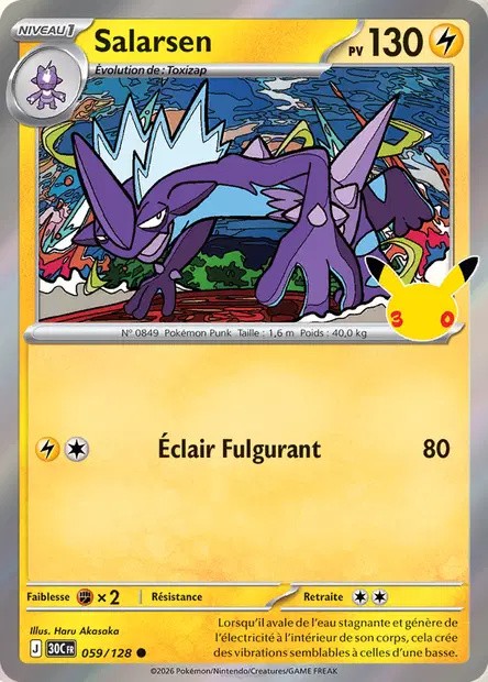 Recto de la carte Pokémon Salarsen 059/128, 30e Anniversaire, en français