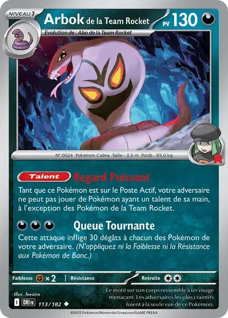Carte Pokémon Arbok de la Team Rocket 113/182 - EV10 Rivalités Destinées
