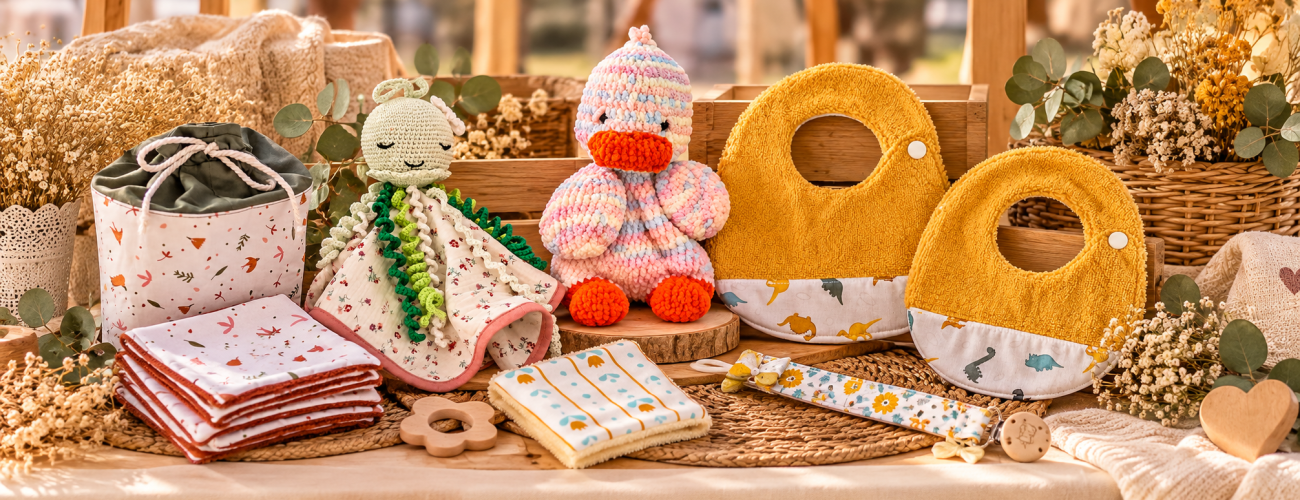 Créations artisanales Bouille de Laine présentées lors de marchés artisanaux et événements