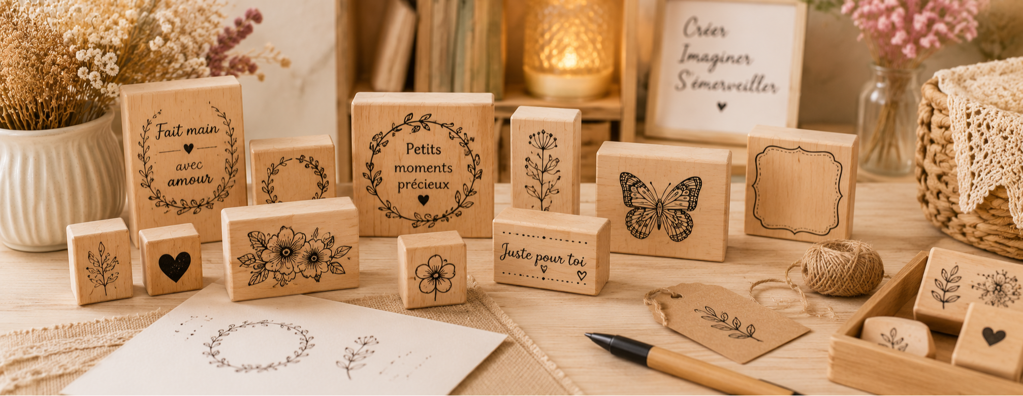 Tampons en bois pour scrapbooking et carterie