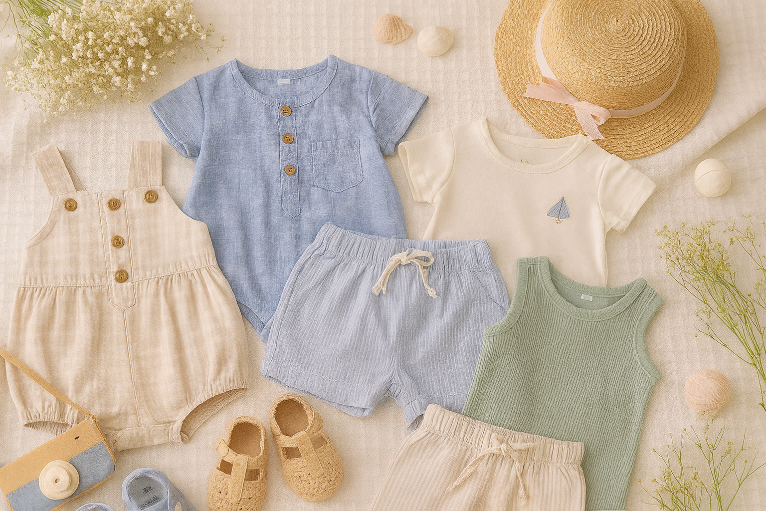 Collection de vêtements de sec onde main pour garçon 0-18 mois, été, tons doux et naturels