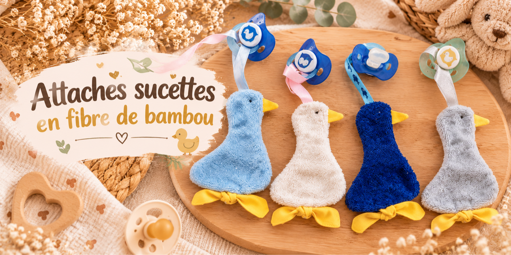 Attaches sucettes en tissu en fibre de bambou aux motifs variés