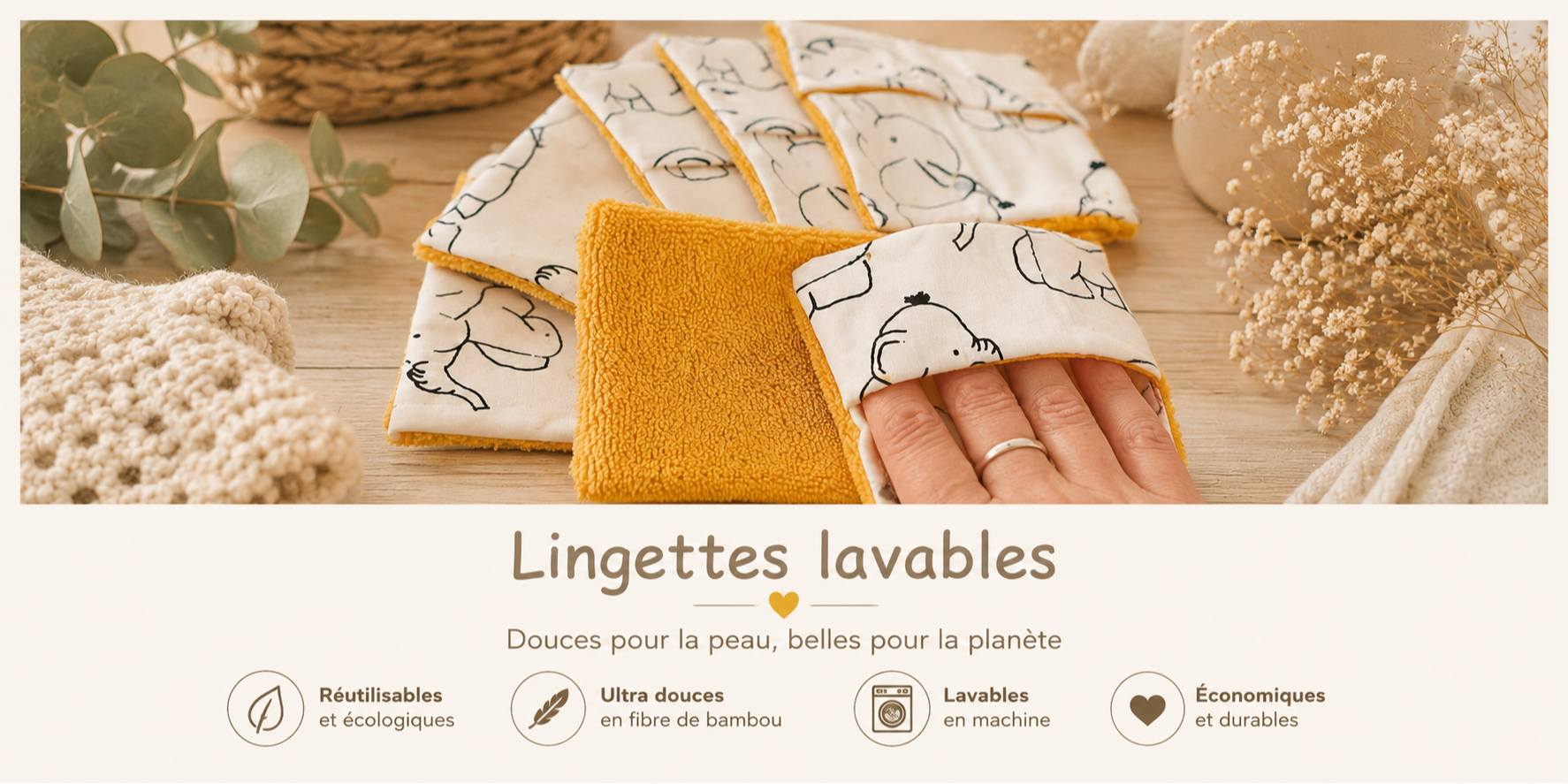 Lingettes lavables réutilisables en fibre de bambou, douces pour la peau de bébé