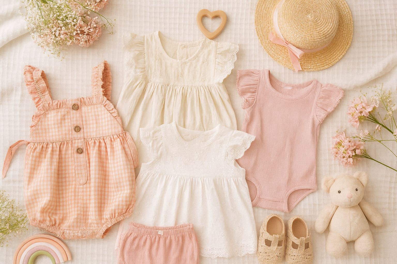 Vêtements de seconde main bébé fille 0-18 mois, toons pastel et accessoires doux