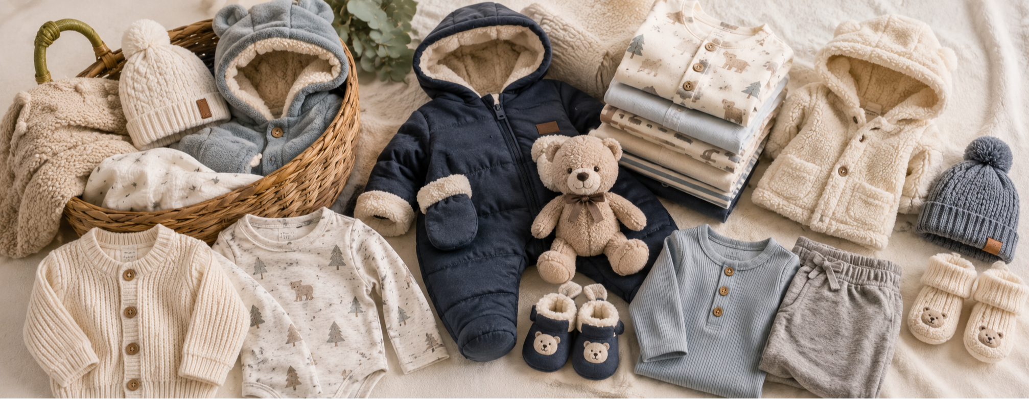 Panorama vêtements bébé garçon hiver seconde main 0-18 mois avec tenues chaudes, bonnet, manteau et accessoires doux