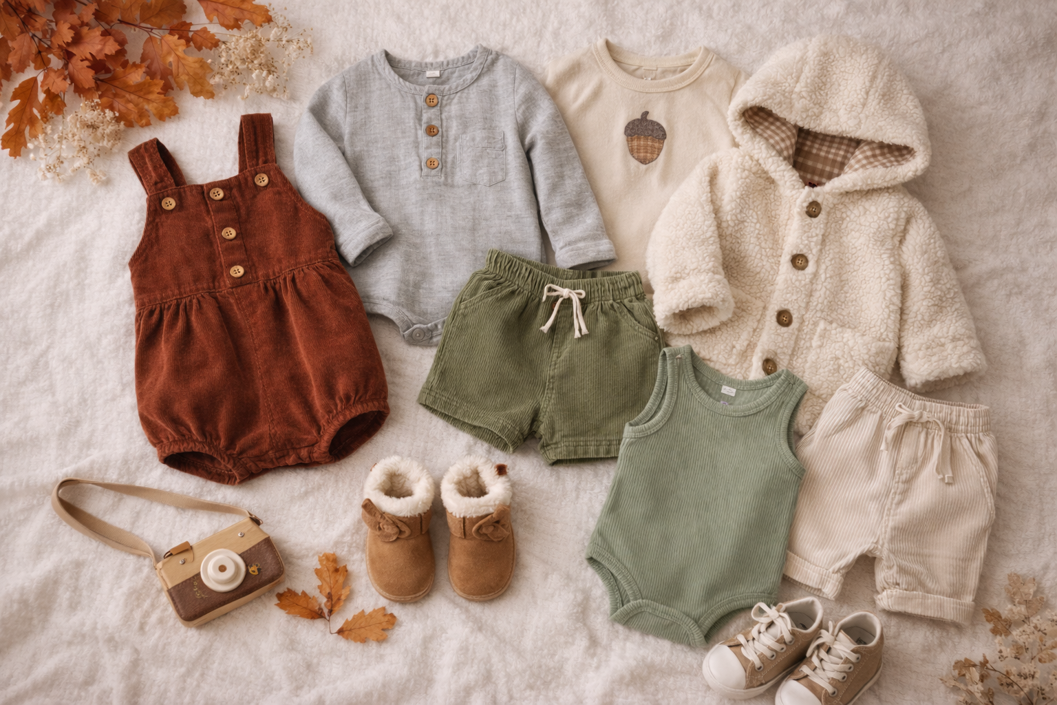 Tenues bébé garçon 0-18 mois automne hiver, vêtements naissance aux tons naturels et chaleureux