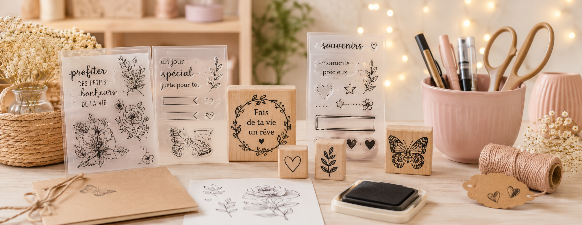 Tampons créatifs clear et en bois pour scrapbooking