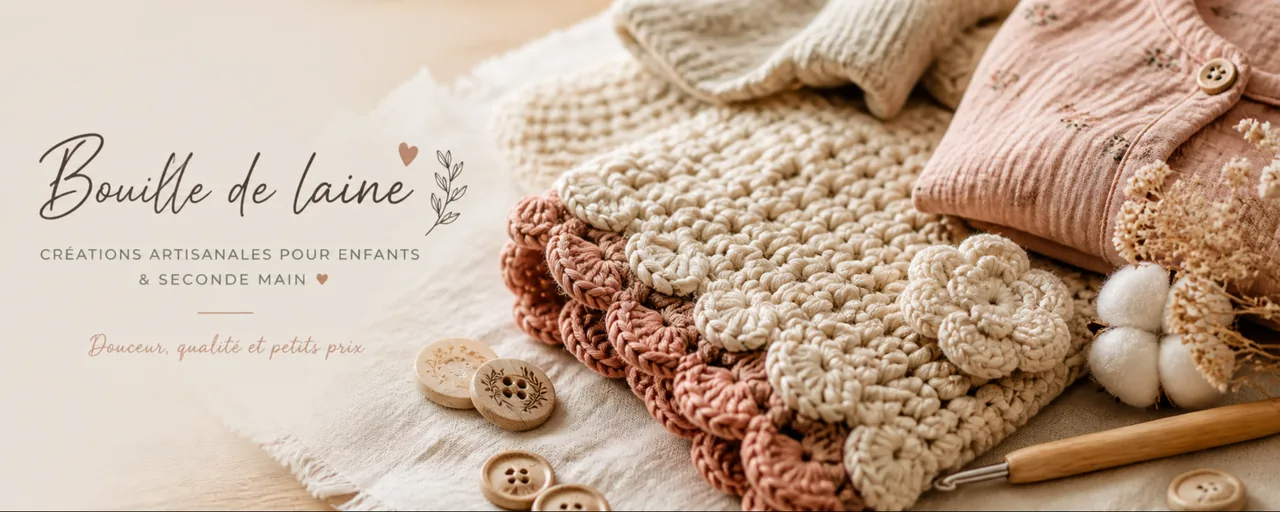 Détails de créations artisanales au crochet pour bébé avec textures en laine et finitions soignées